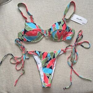 Colorful Leaf Print Bikini
